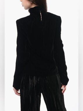 Saint Laurent Velvet High Neck Blouse Black FR38 NWT Authentic YSL Top Luxury